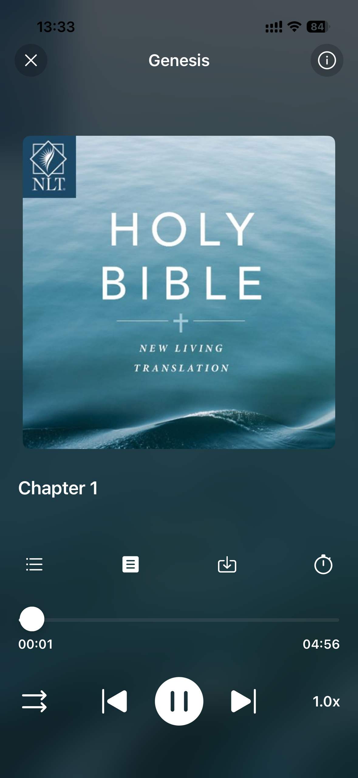 Audio Bible player on iPhone playing a dramatized chapter